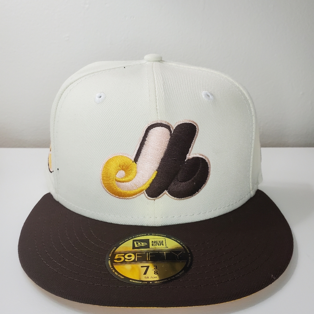Expos New Era 59FIFTY Hat Chrome & Brown Yellow Bottom 7 3/8